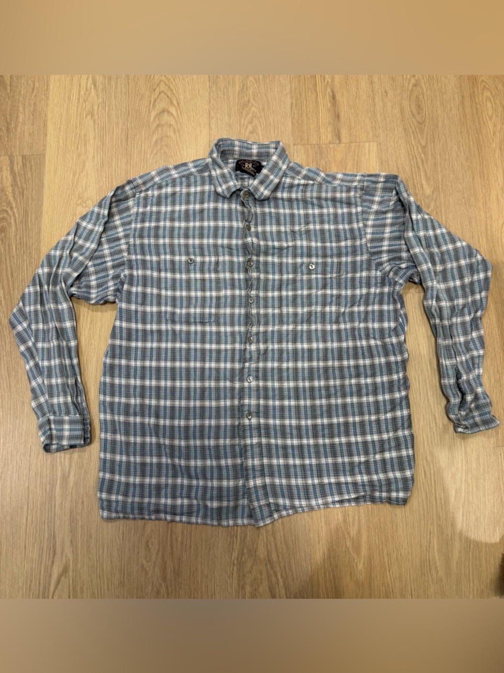 RRL Blue and White Plaid Button-Down Shirt